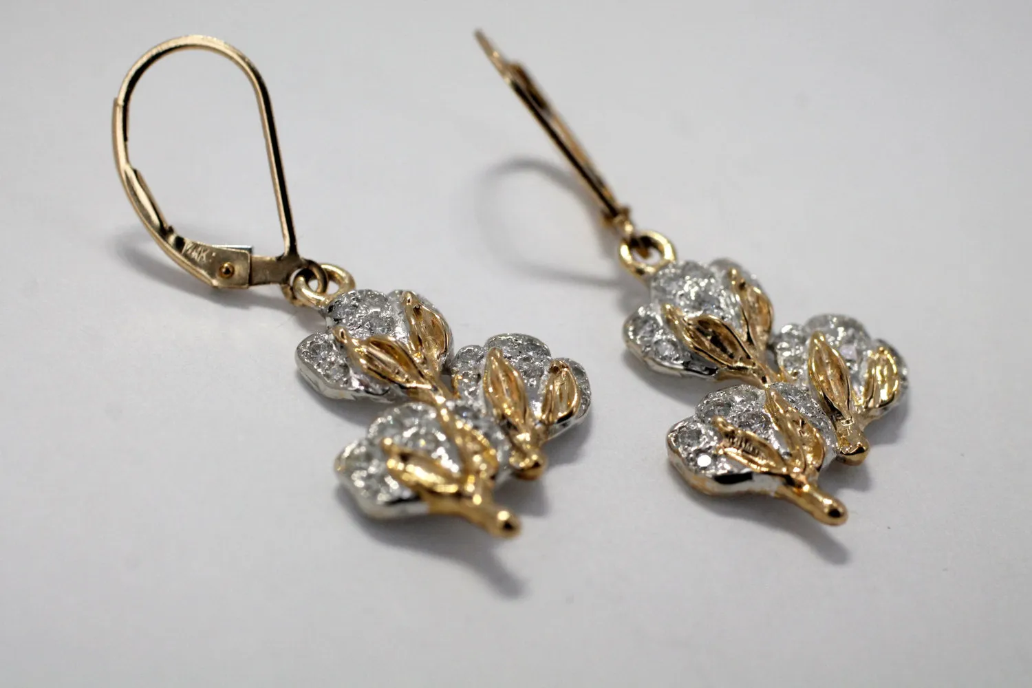 Diamond Cotton Boll Three Boll Dangle Earrings