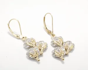Diamond Cotton Boll Three Boll Dangle Earrings