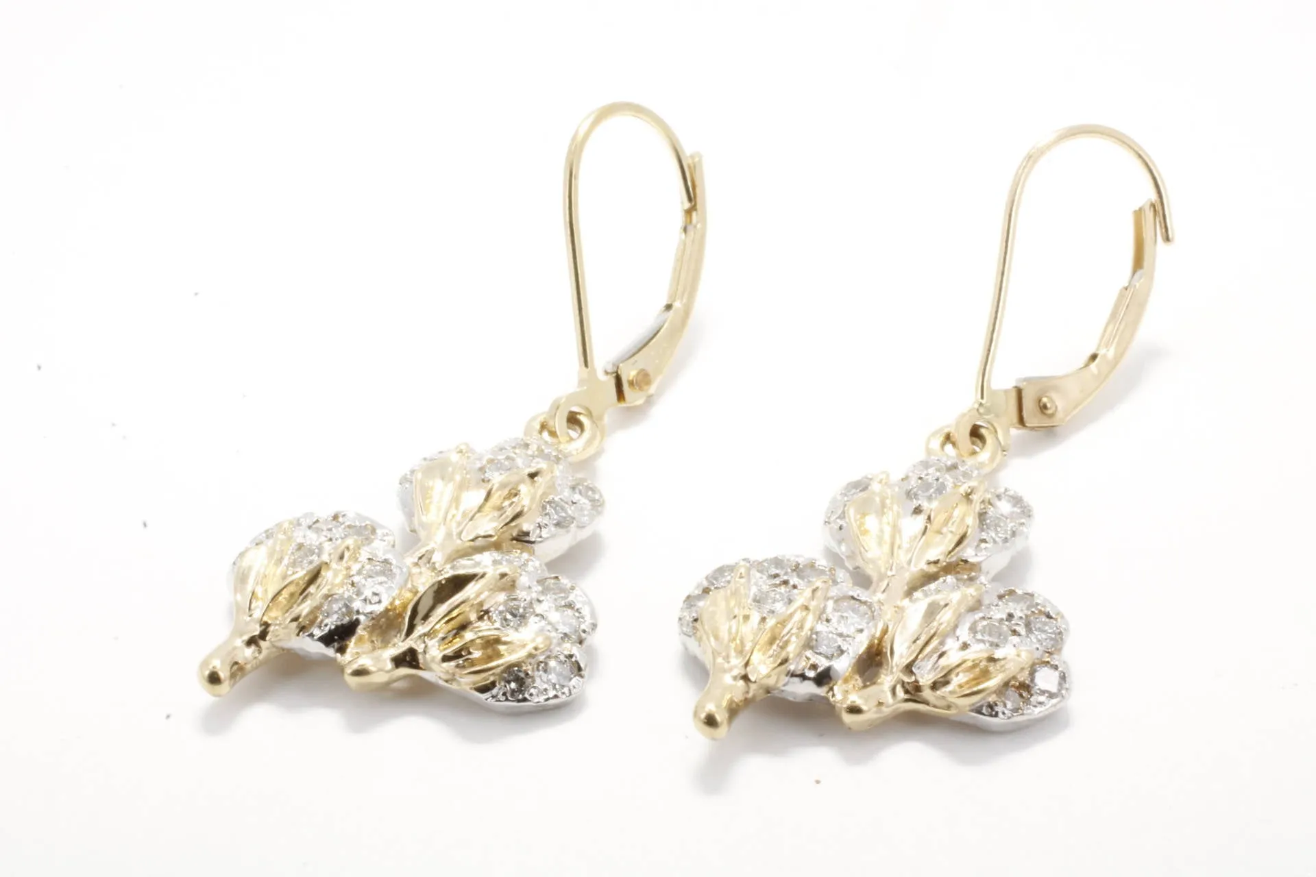Diamond Cotton Boll Three Boll Dangle Earrings