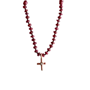 Diamond Cross Leather & Ruby Necklace