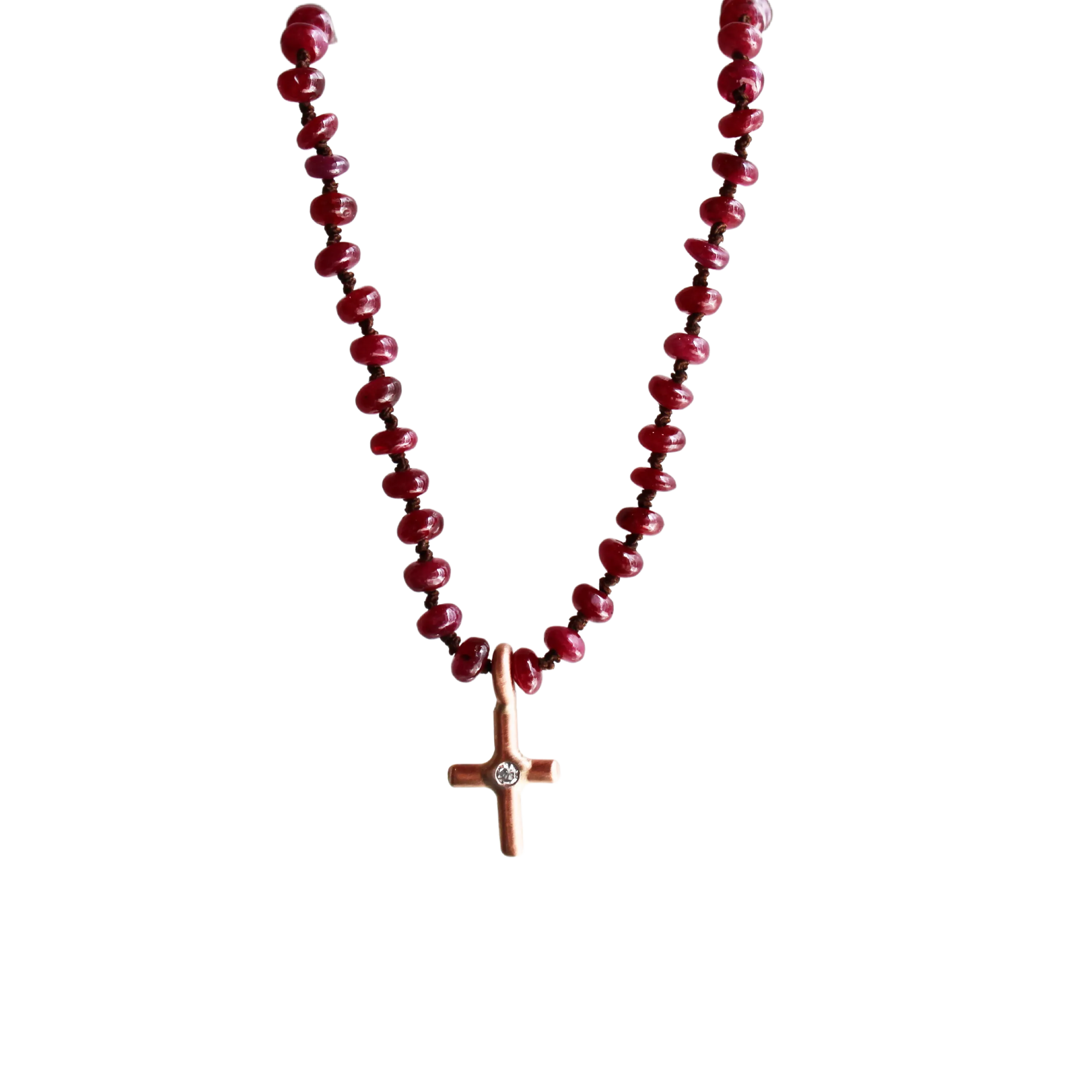 Diamond Cross Leather & Ruby Necklace