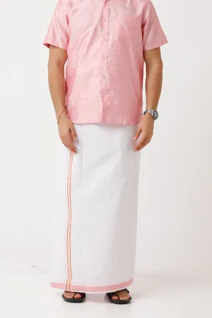 Divine - Pink Cotton Blend Single Layered Dhoti With Fancy Borders For Men | Uathayam
