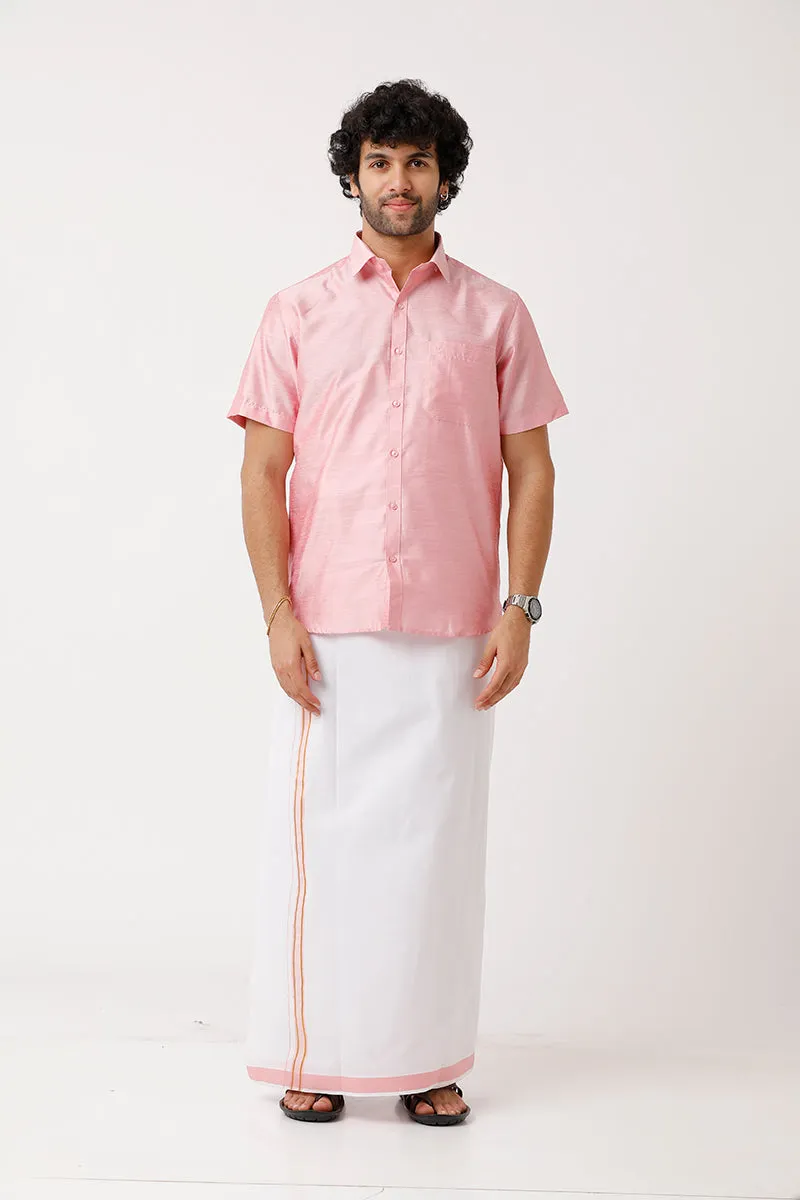 Divine - Pink Cotton Blend Single Layered Dhoti With Fancy Borders For Men | Uathayam