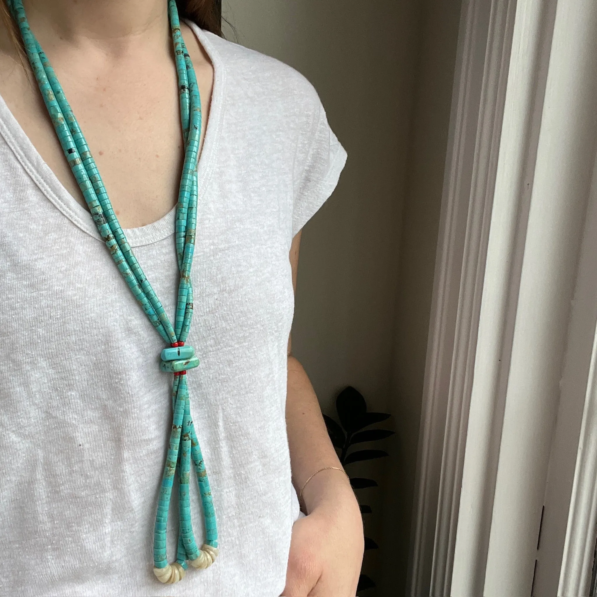 Double-Strand Turquoise Heishi Beads with Jacla