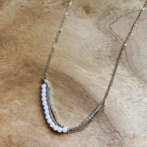 Elegant Gold 3 Chain Pearl & Gem Necklace - LAST ONE