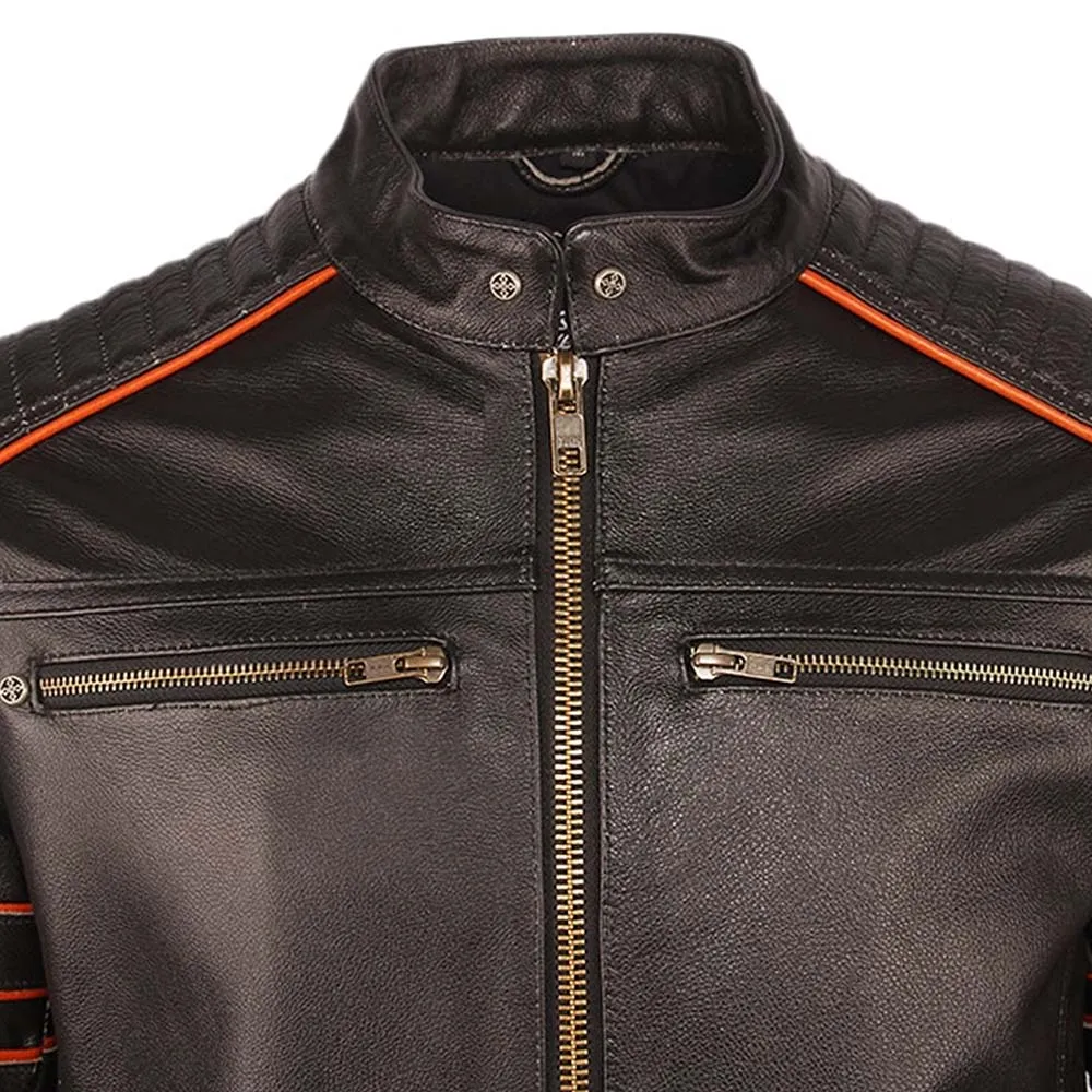 Embroidery Skull Motorcycle Leather Jacket