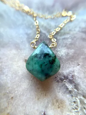 Emerald Pendant Necklace 14k Gold Filled or Sterling Silver Chain