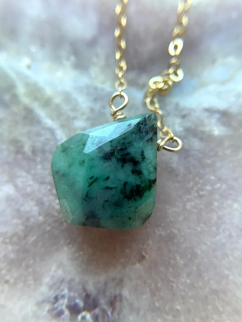 Emerald Pendant Necklace 14k Gold Filled or Sterling Silver Chain