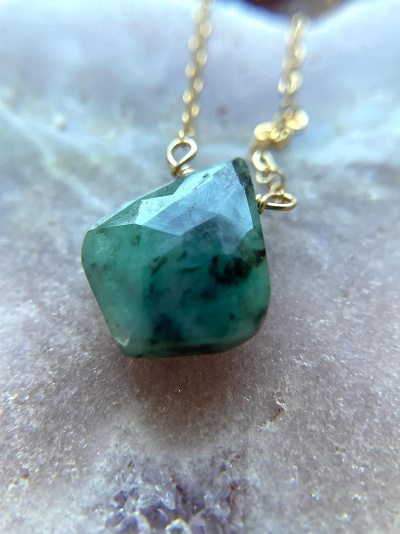 Emerald Pendant Necklace 14k Gold Filled or Sterling Silver Chain