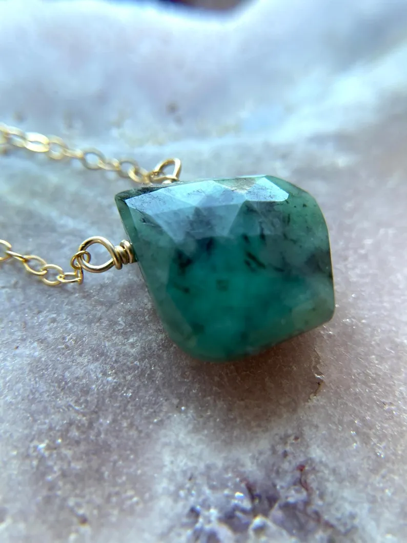 Emerald Pendant Necklace 14k Gold Filled or Sterling Silver Chain