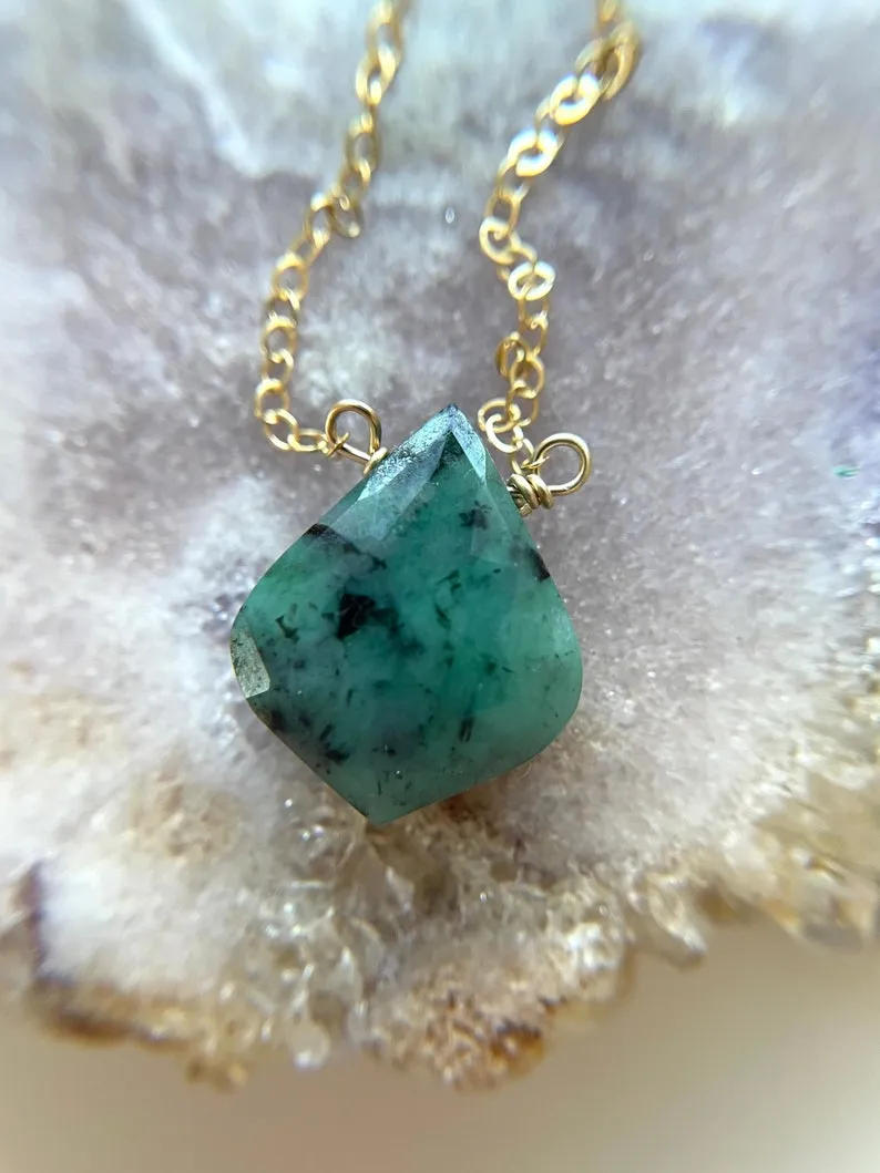Emerald Pendant Necklace 14k Gold Filled or Sterling Silver Chain