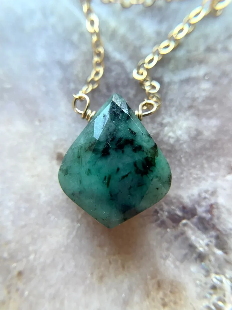 Emerald Pendant Necklace 14k Gold Filled or Sterling Silver Chain