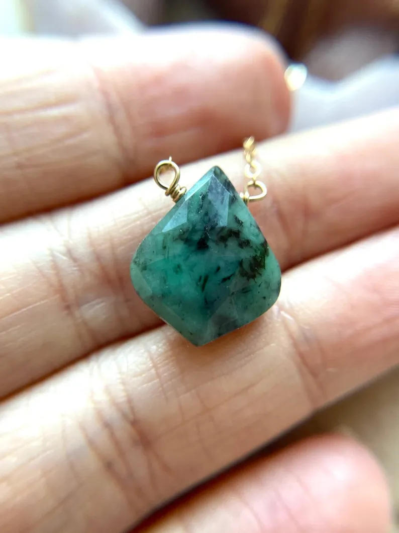 Emerald Pendant Necklace 14k Gold Filled or Sterling Silver Chain