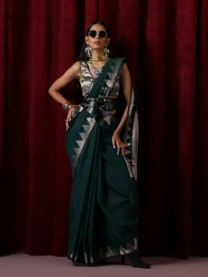 Emerald Temple Pure Silk Saree with Blouse Fabric