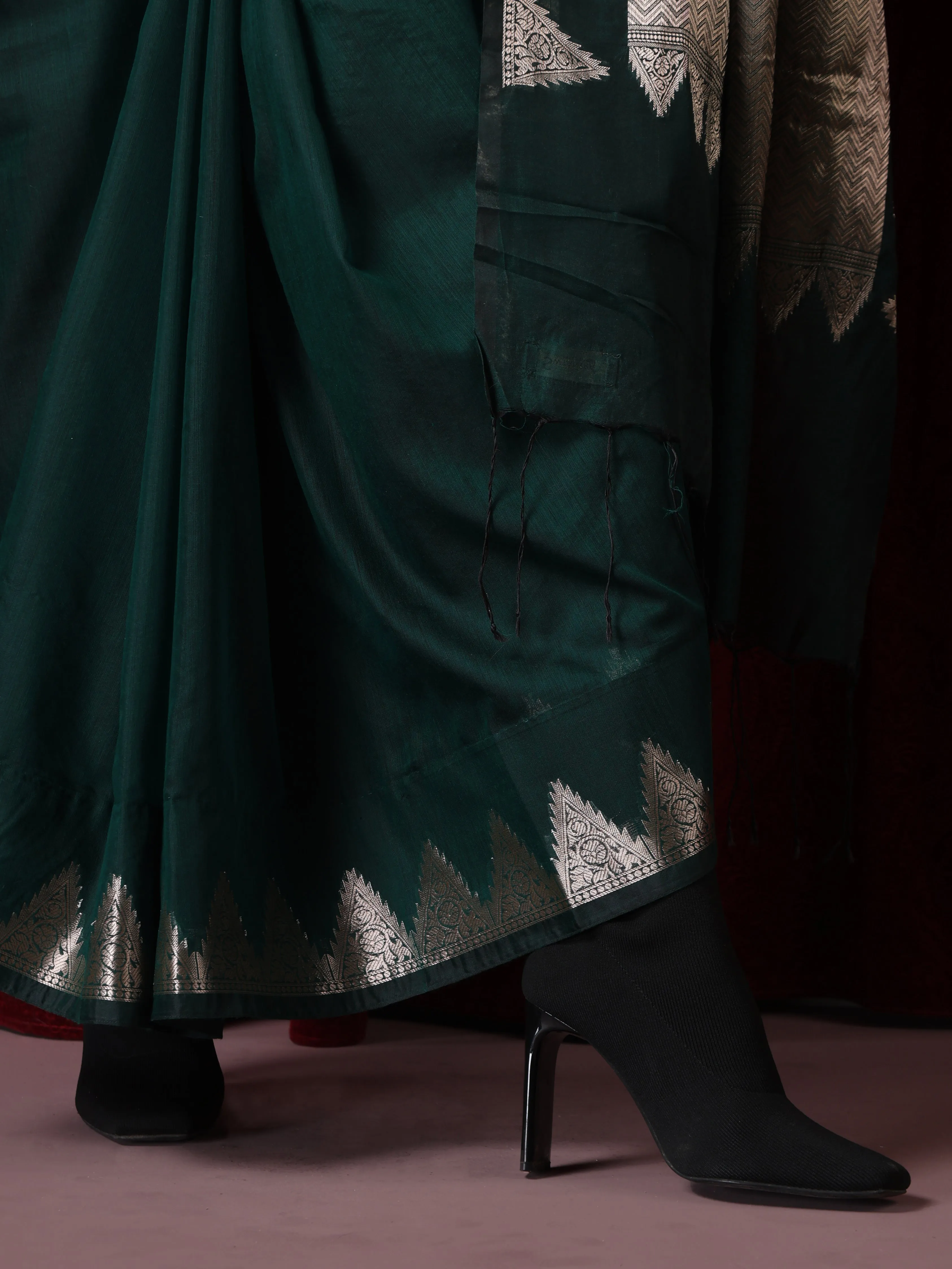 Emerald Temple Pure Silk Saree with Blouse Fabric