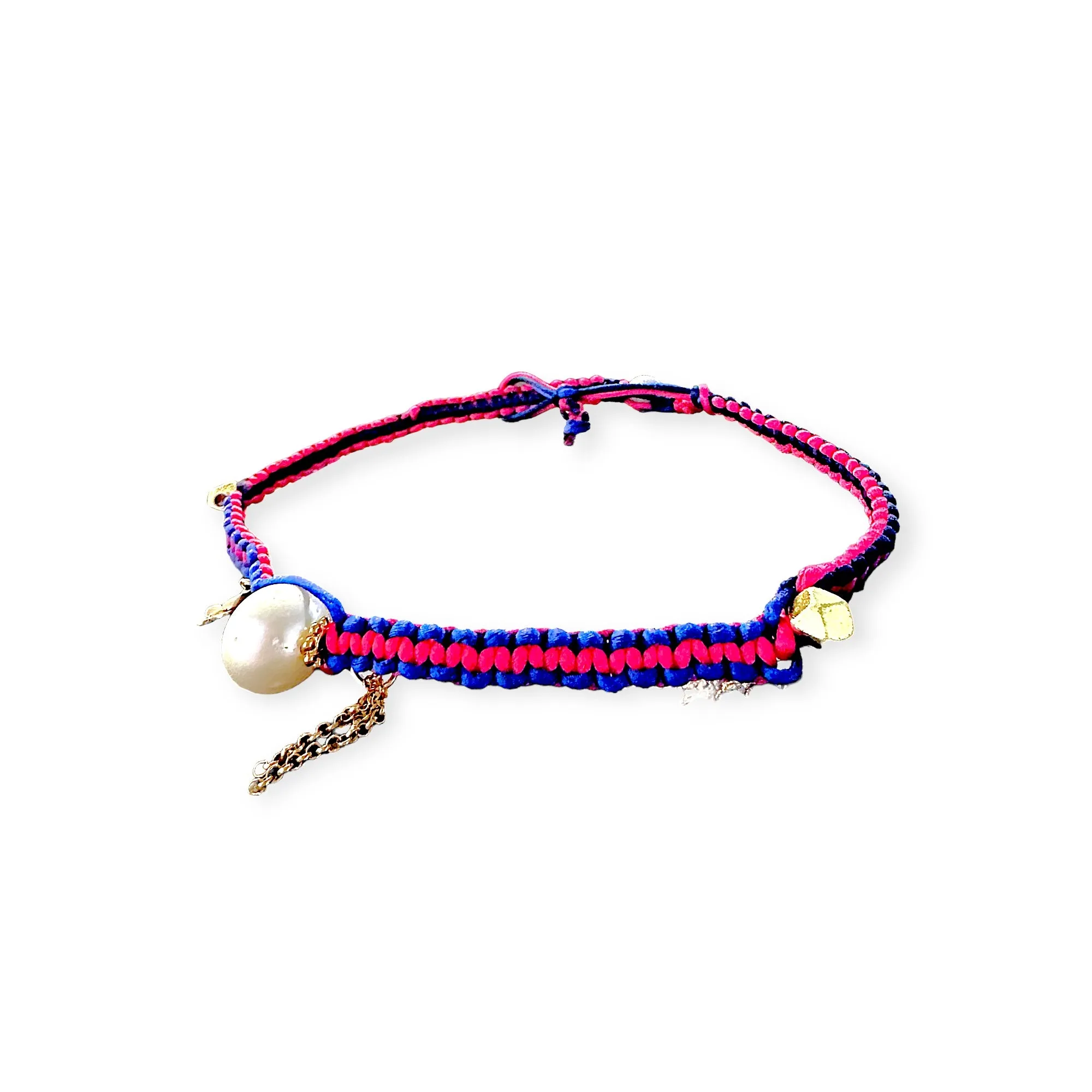 Enchanted Garden Butterfly Pearl Gold Chain Silk Rocker Choker