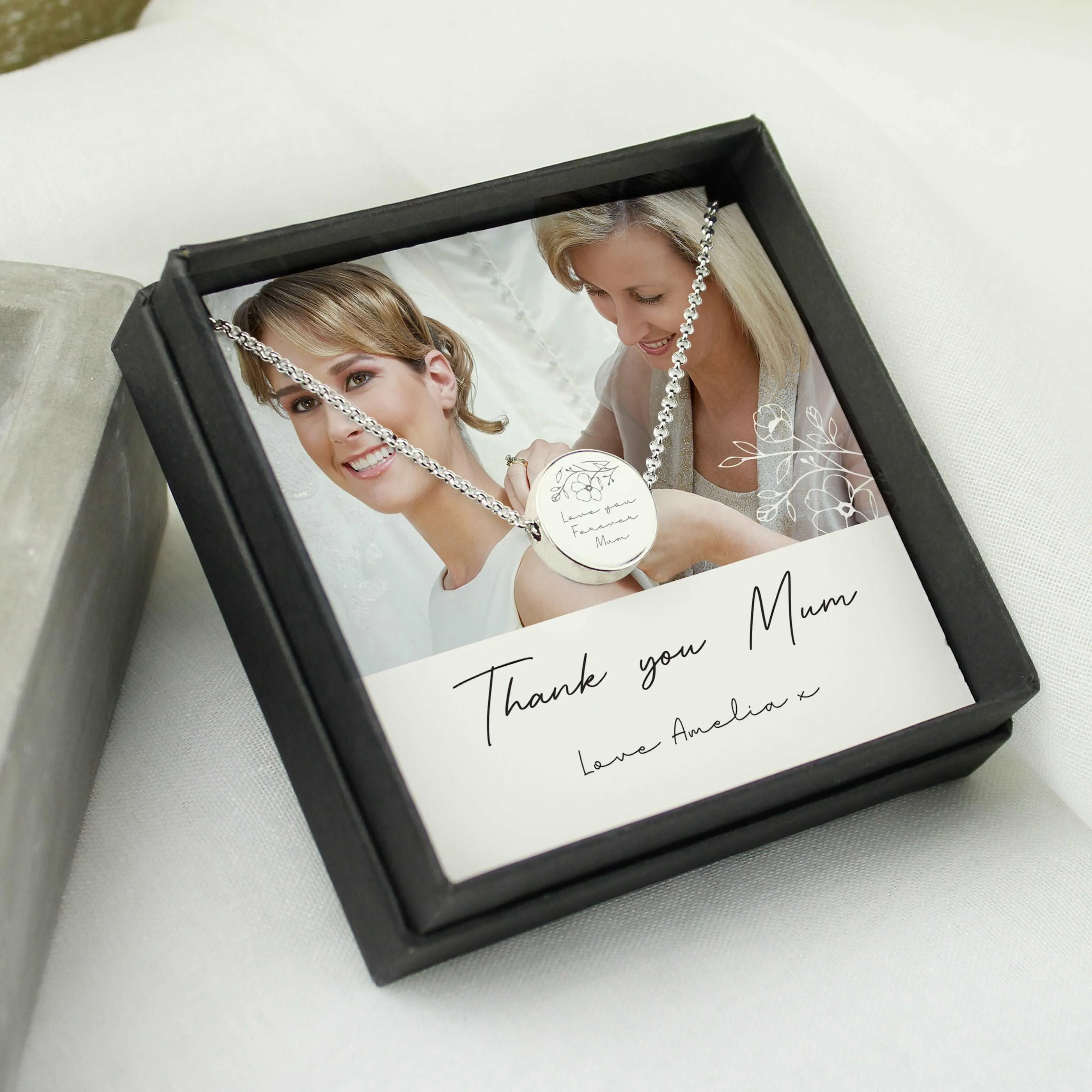 Engraved necklace and photo upload gift box set