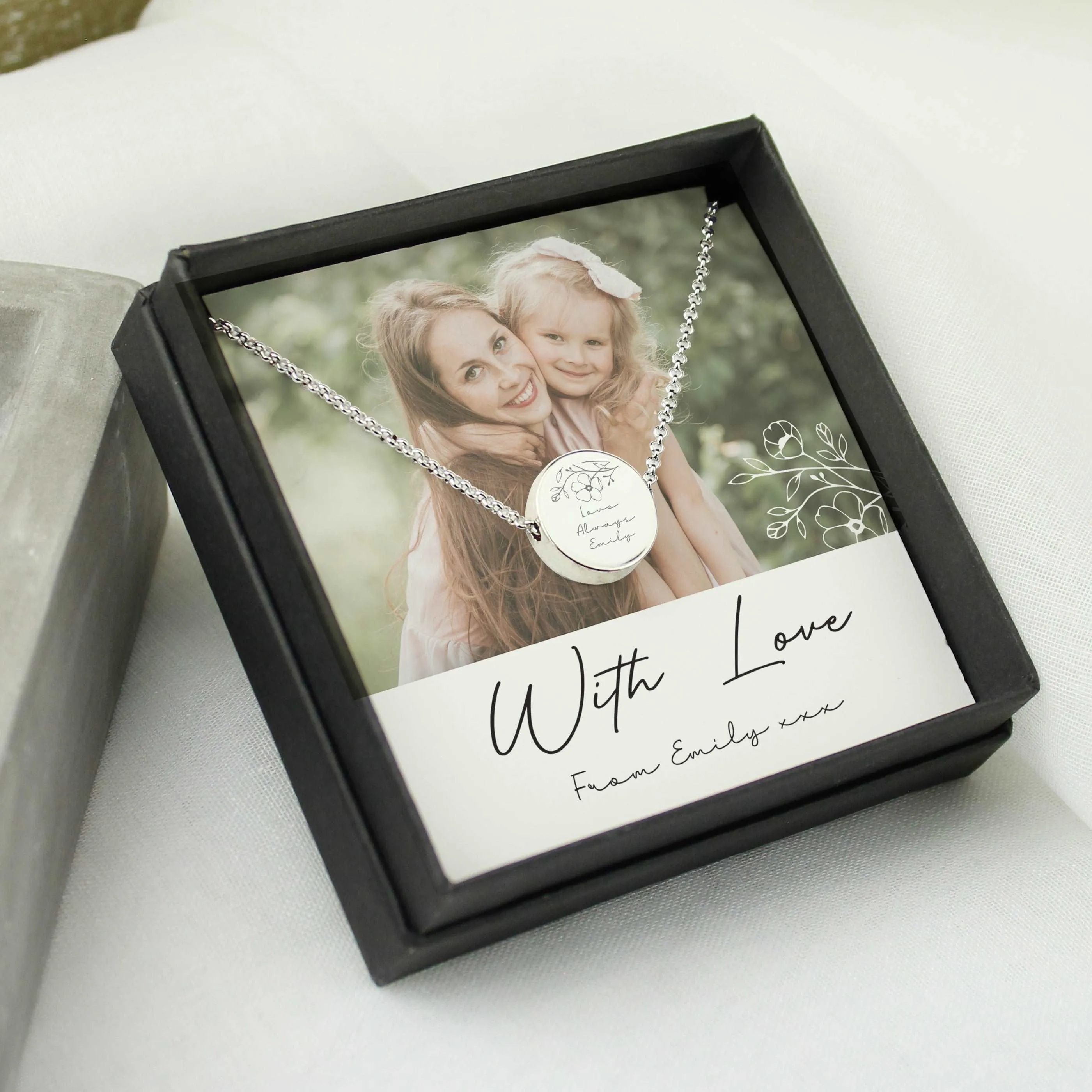 Engraved necklace and photo upload gift box set
