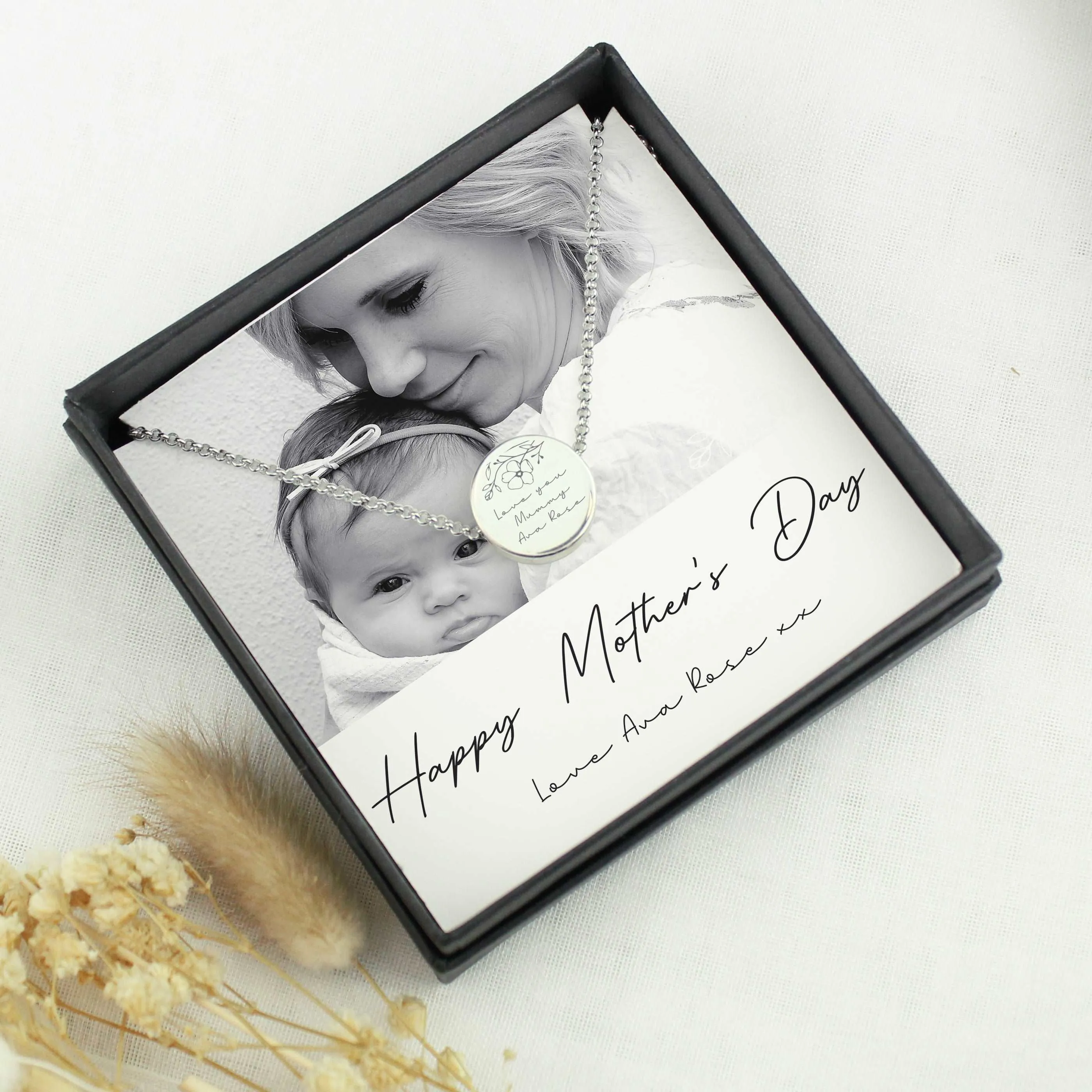 Engraved necklace and photo upload gift box set