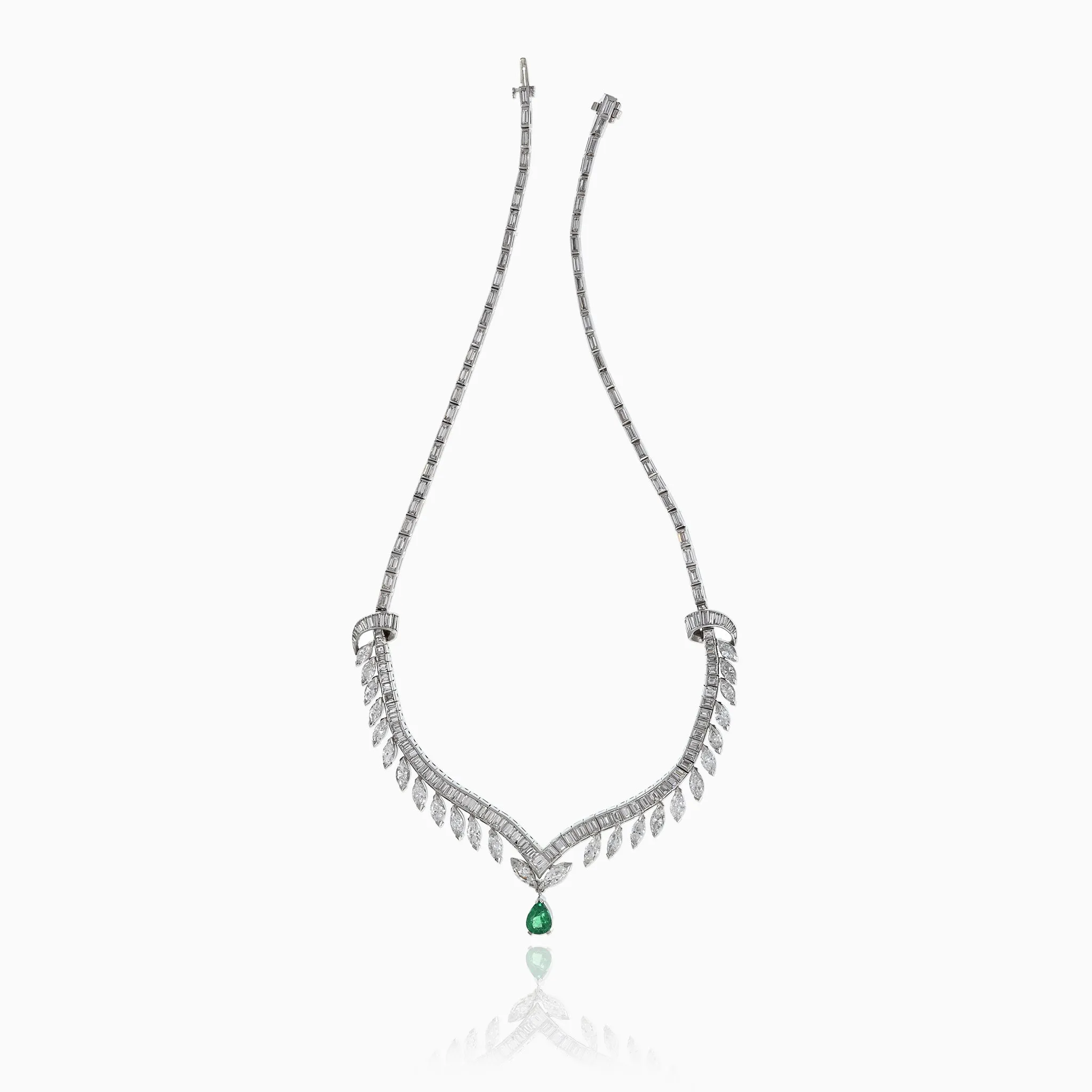 Estate Platinum Emerald And Diamond Drop Necklace