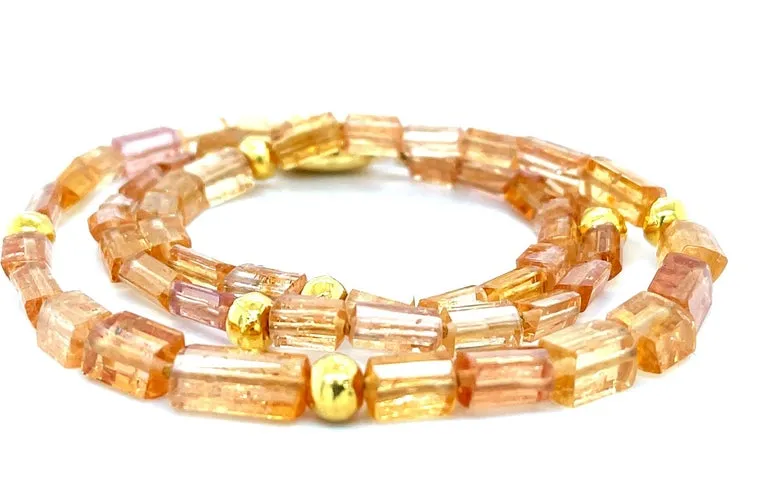 Faceted Imperial Topaz Beaded Necklace with Yellow Gold Spacers