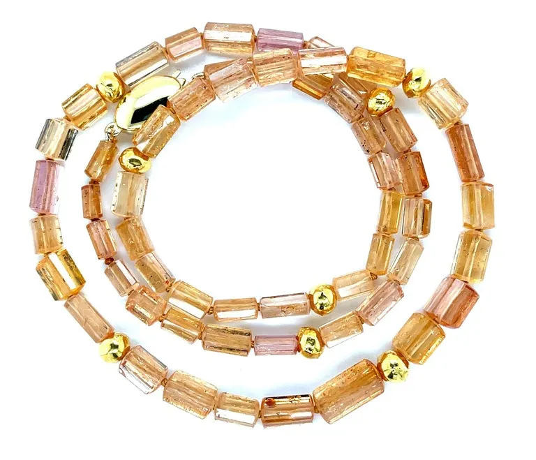Faceted Imperial Topaz Beaded Necklace with Yellow Gold Spacers
