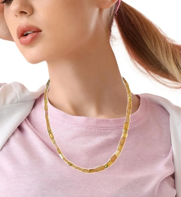 Faceted Imperial Topaz Beaded Necklace with Yellow Gold Spacers