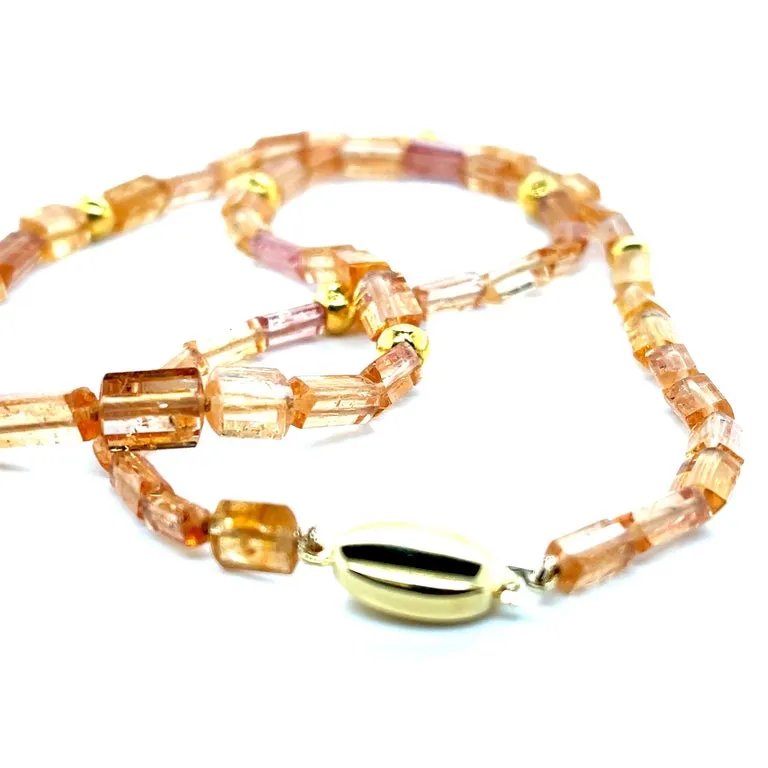 Faceted Imperial Topaz Beaded Necklace with Yellow Gold Spacers