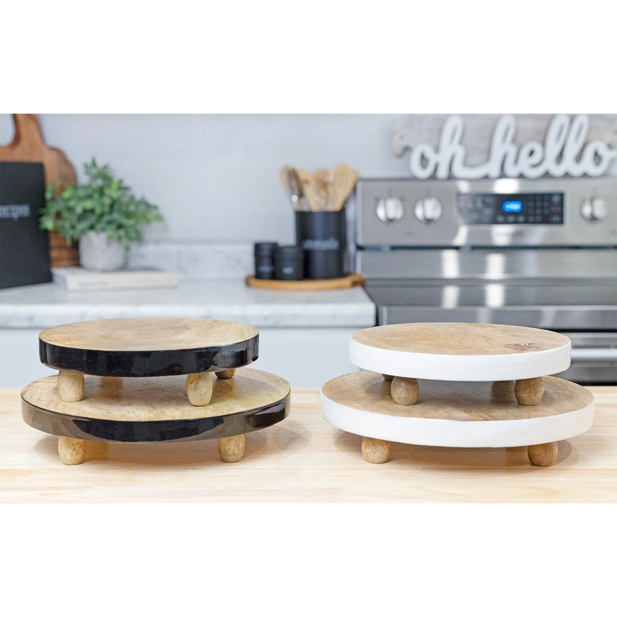 Farmhouse Round Wooden Risers (Set of 2)