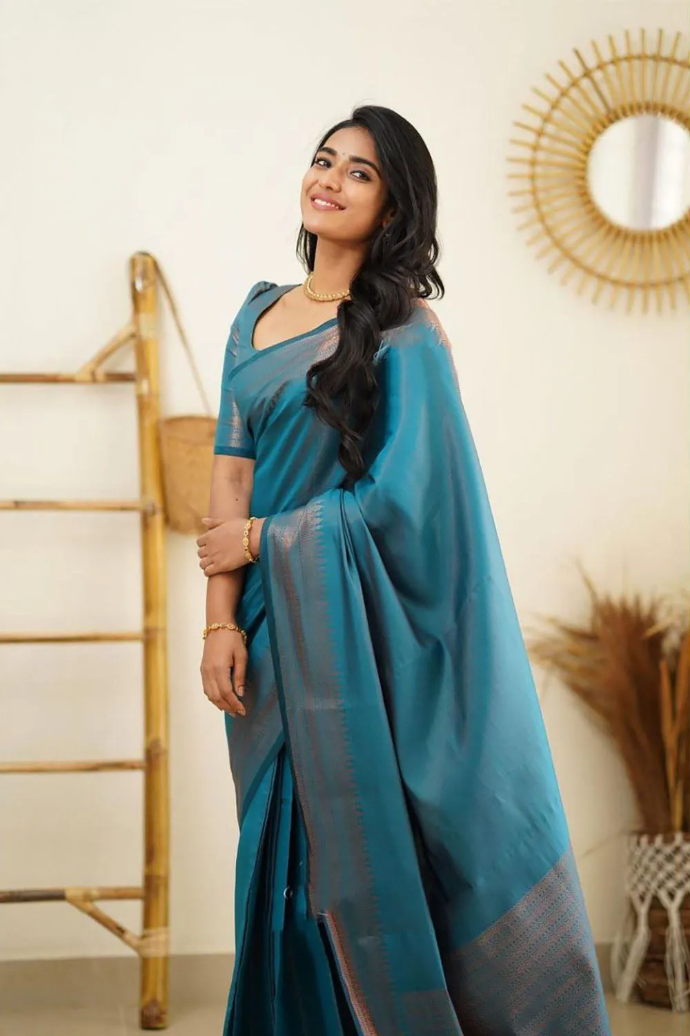 Firoji Soft Silk Saree With Zari Weaving Work