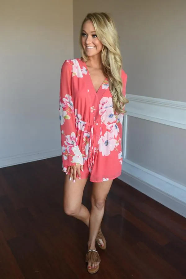 Floral Romper ~ Coral
