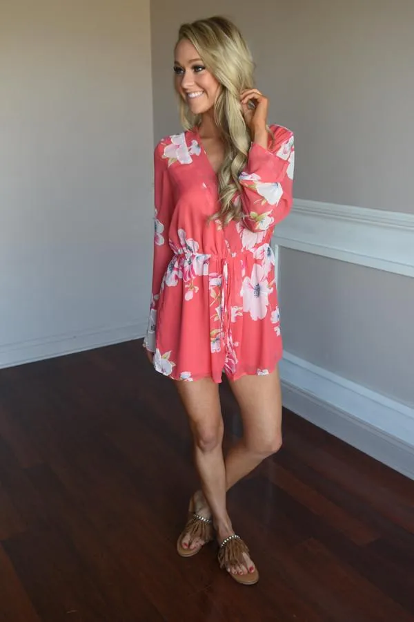 Floral Romper ~ Coral