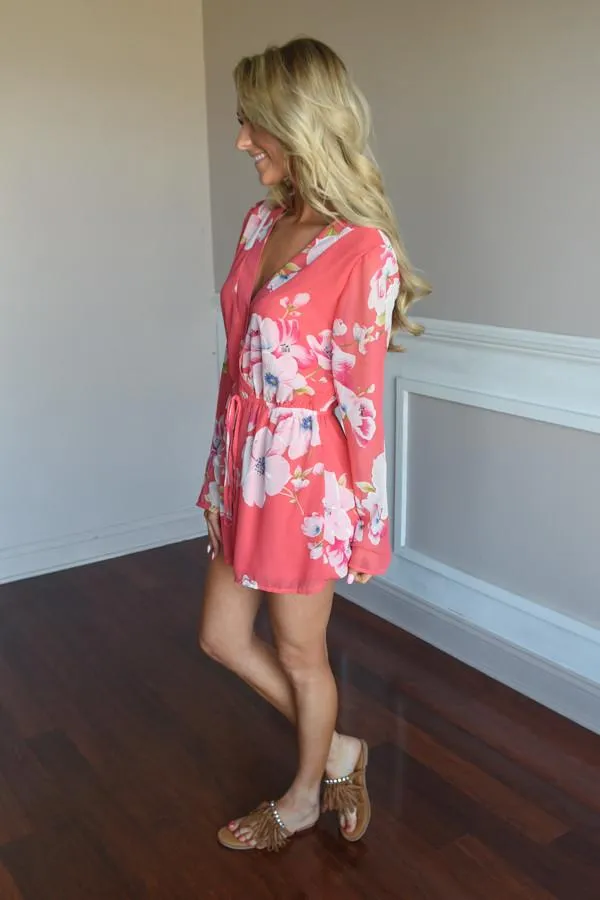 Floral Romper ~ Coral