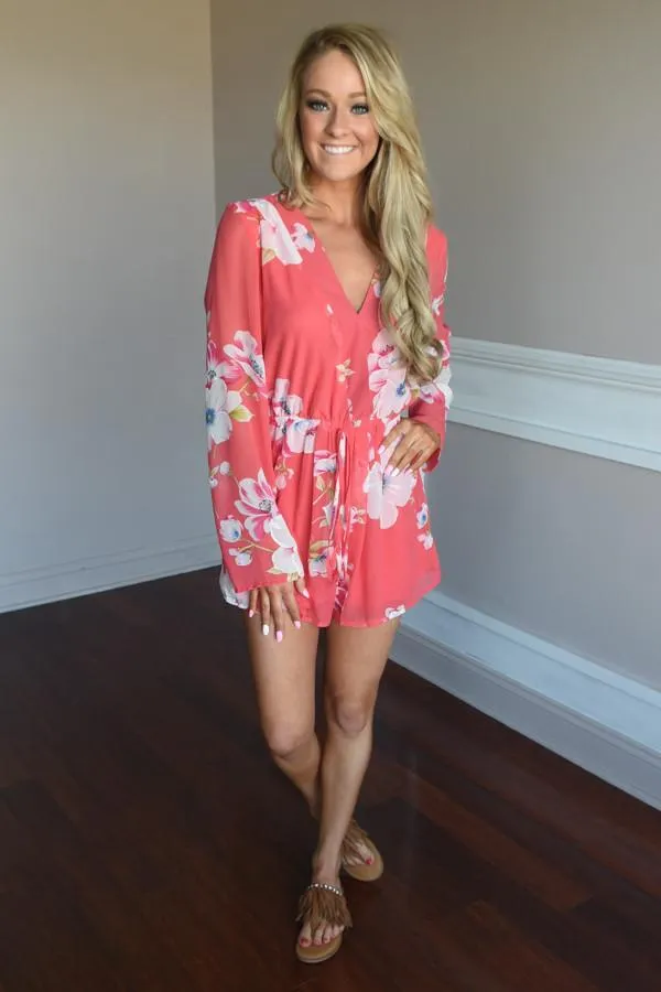 Floral Romper ~ Coral