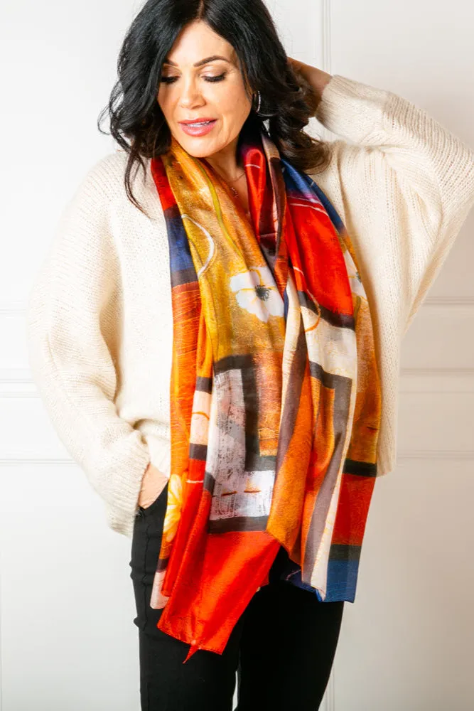 Flower Print Red Silk Scarf