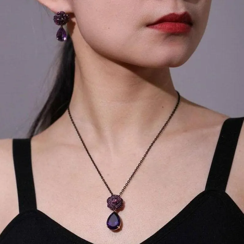Flower Rose Natural Amethyst Jewelry Set