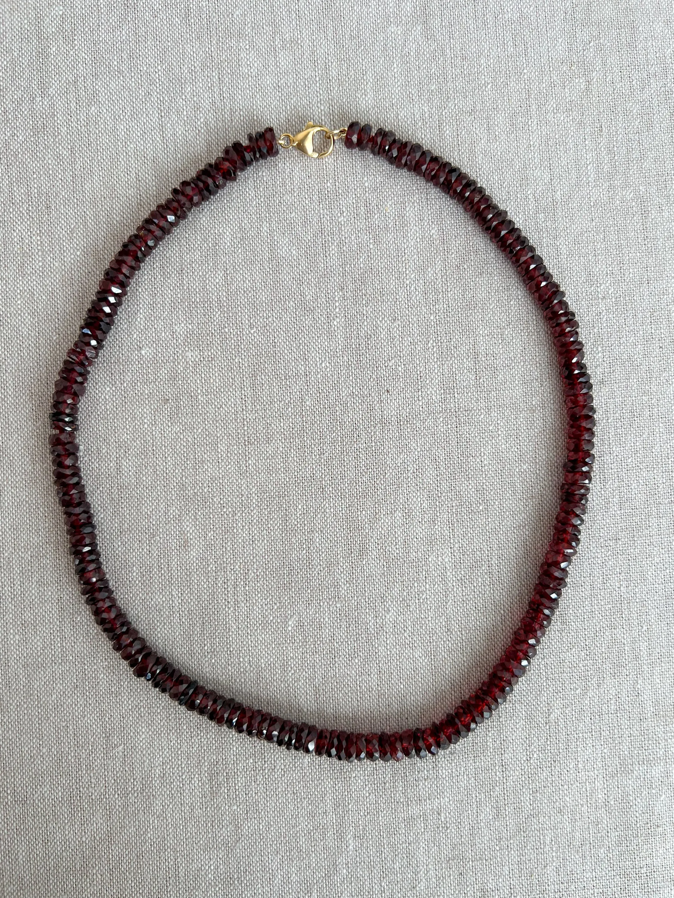 Garnet Heishi Necklace, Gemstone Choker Necklace, January Birthstone, Boho, Classic Style, Gift for Her, Handmade, Winter Jewelry, Mom Gift