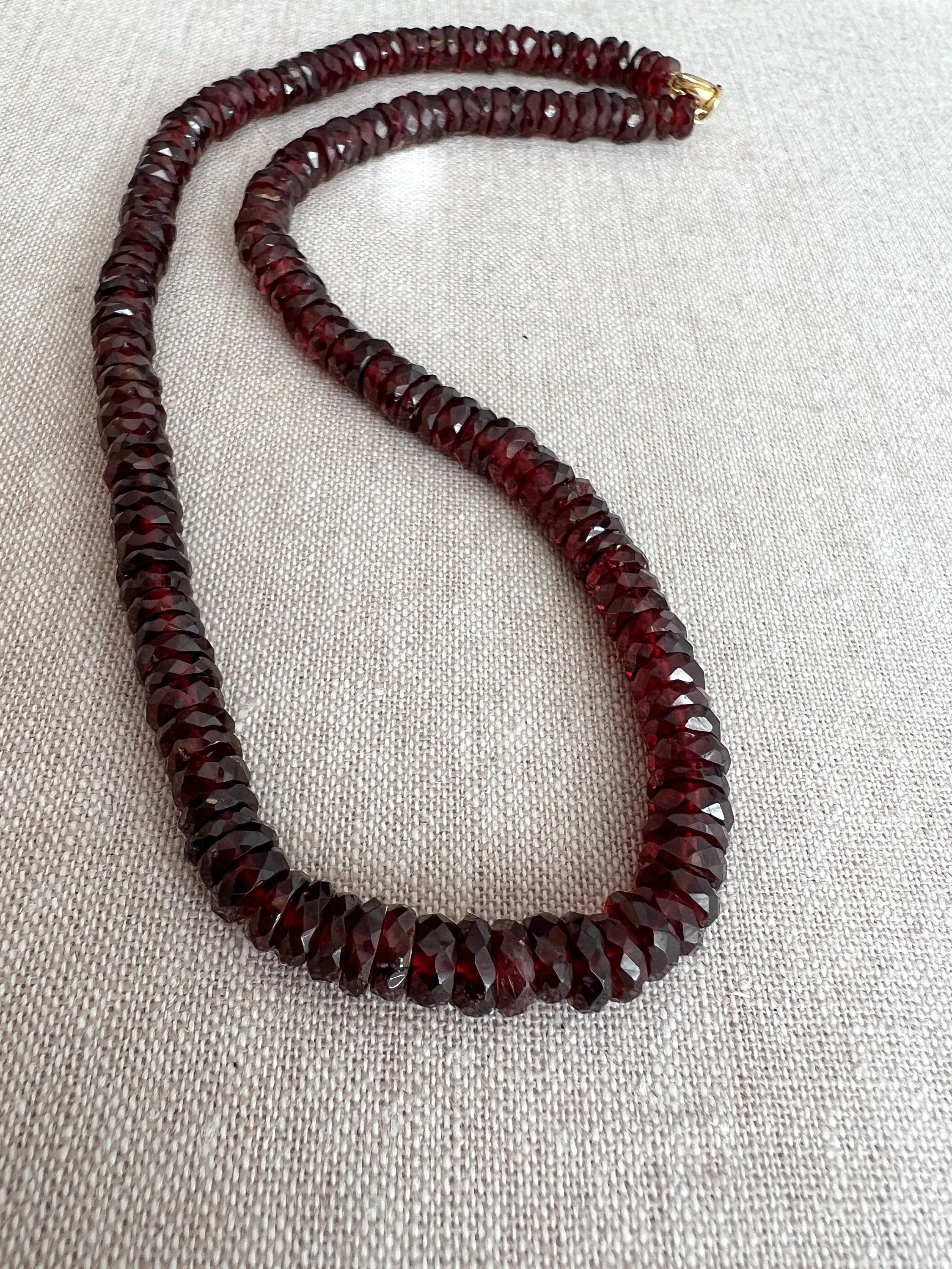 Garnet Heishi Necklace, Gemstone Choker Necklace, January Birthstone, Boho, Classic Style, Gift for Her, Handmade, Winter Jewelry, Mom Gift