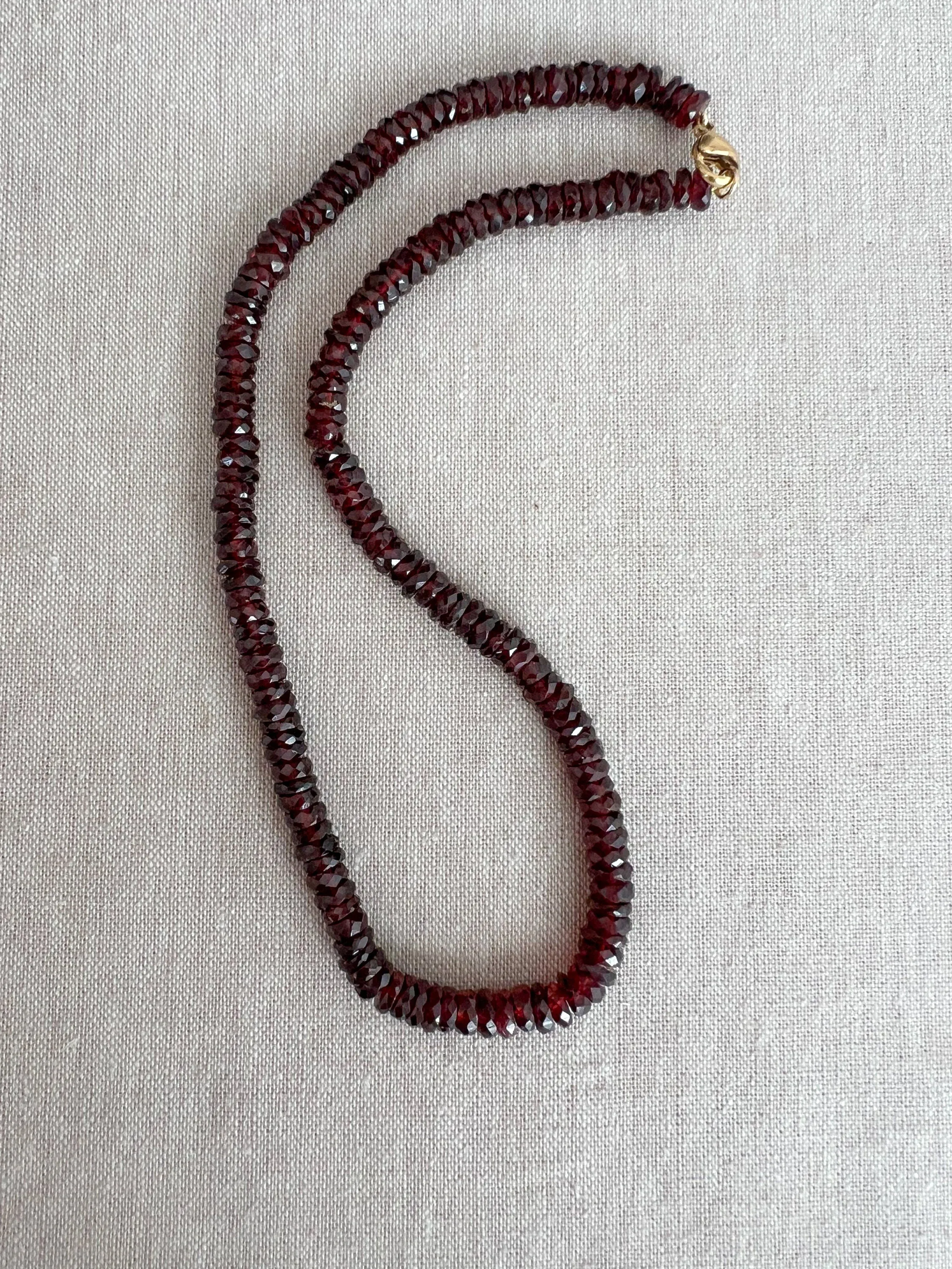 Garnet Heishi Necklace, Gemstone Choker Necklace, January Birthstone, Boho, Classic Style, Gift for Her, Handmade, Winter Jewelry, Mom Gift