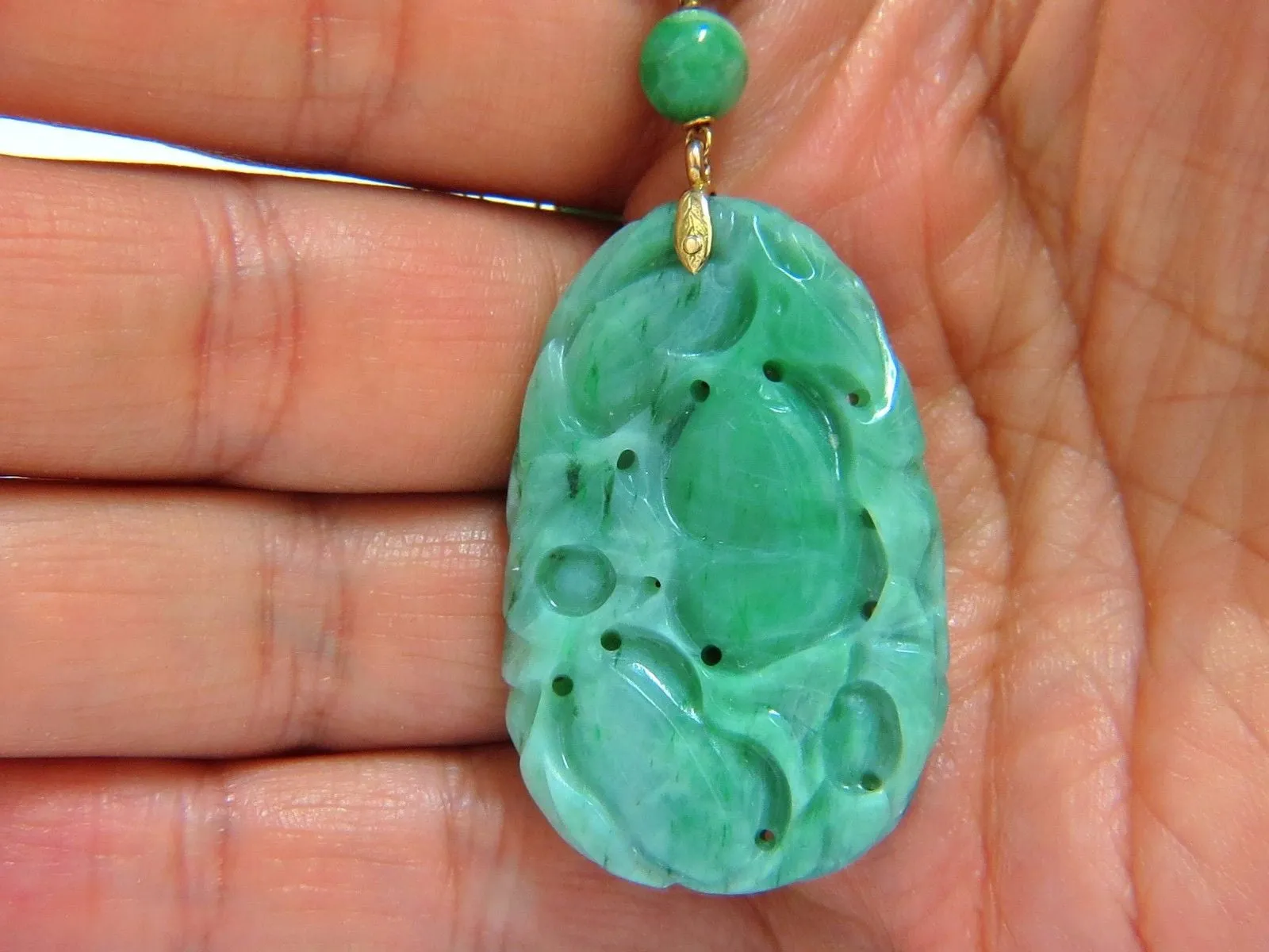 GIA NATURAL 210CT JADE BEAD NECKLACE & NO ENHANCEMENTS