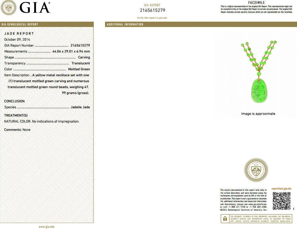 GIA NATURAL 210CT JADE BEAD NECKLACE & NO ENHANCEMENTS