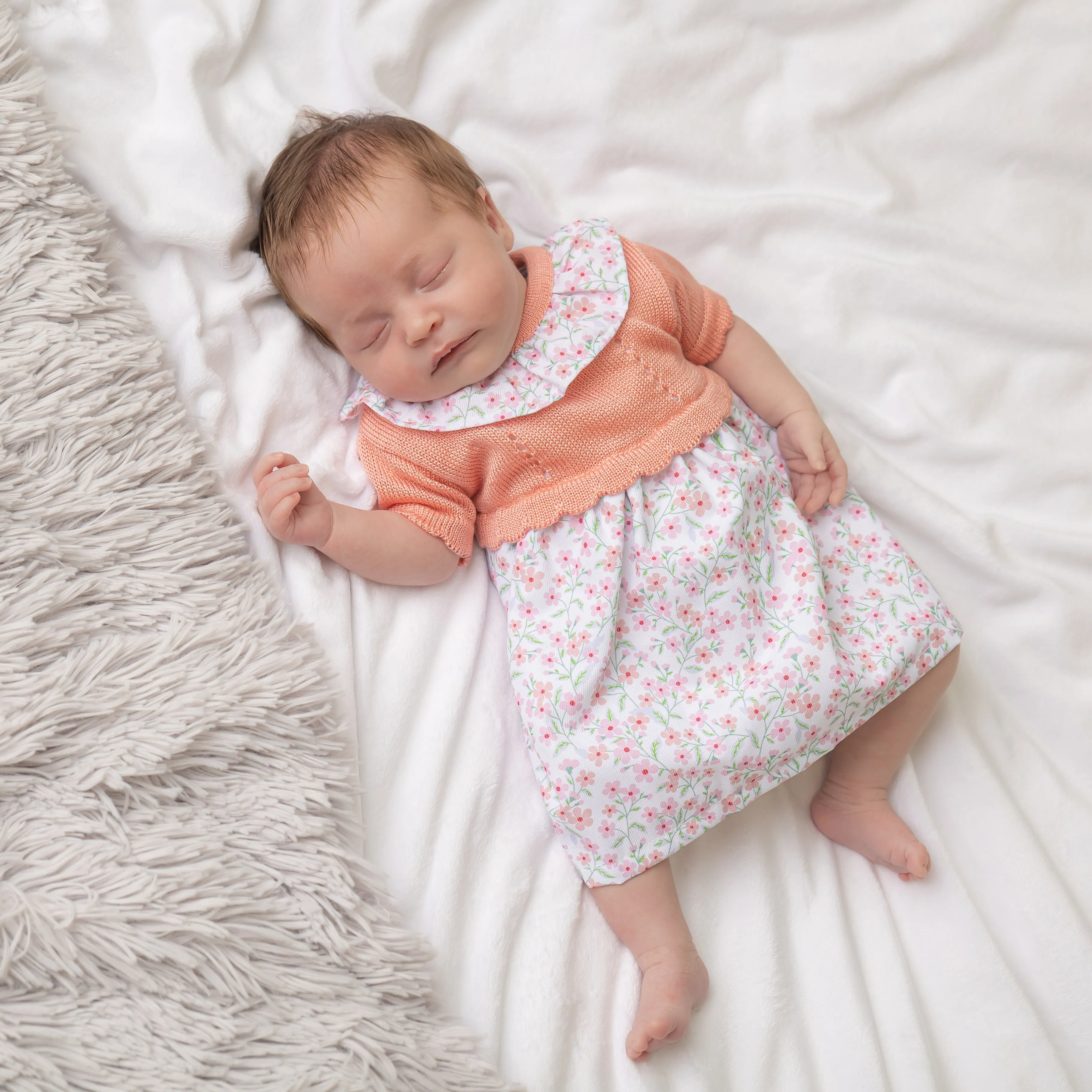 Girls Coral Pink Floral Dress