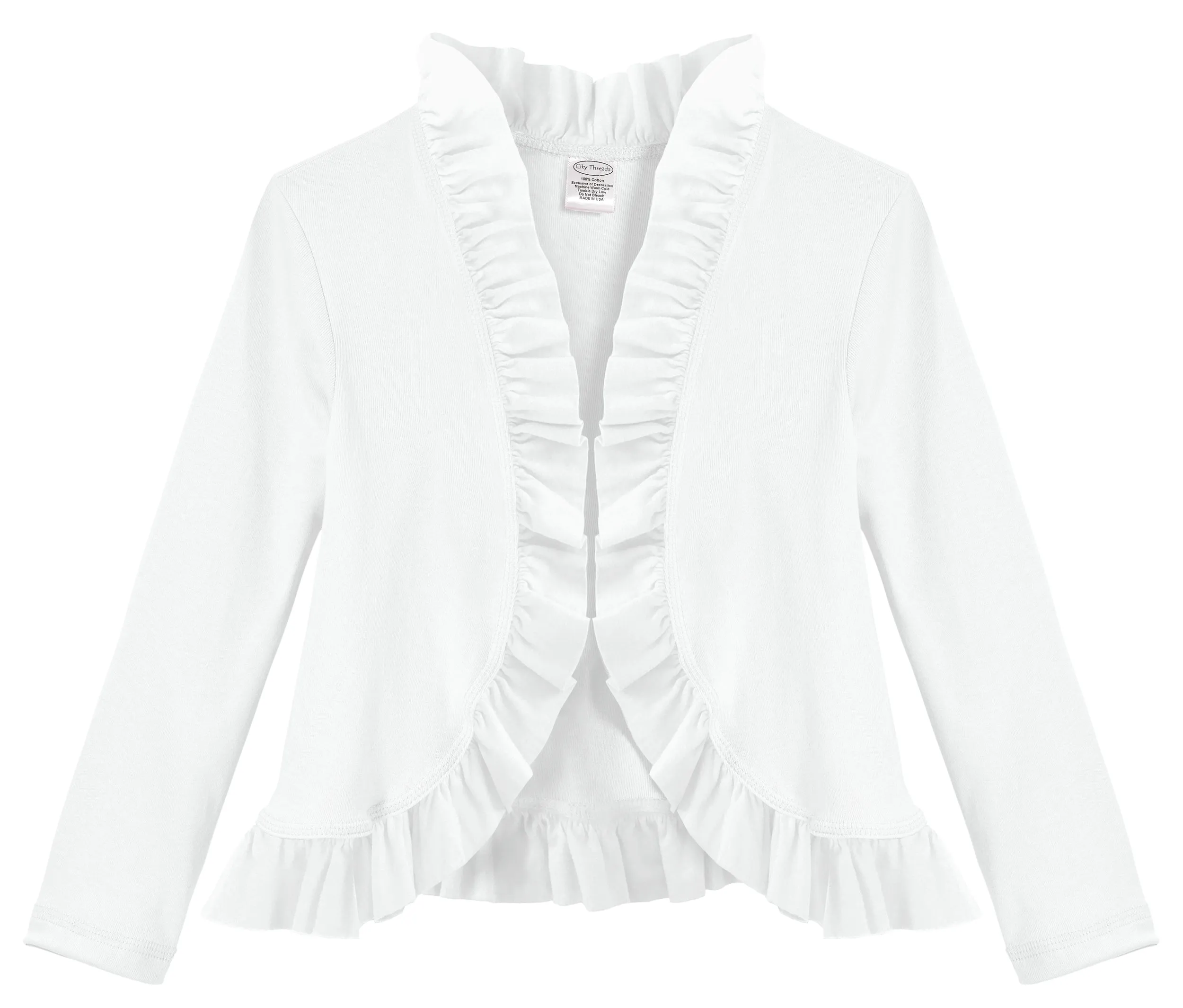 Girls Soft Cotton Jersey Ruffle Cardigan