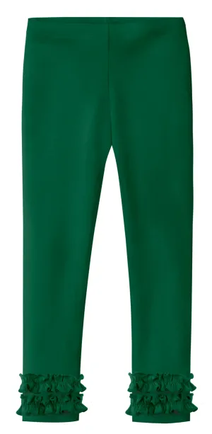 Girls Soft Cotton Ruffle Leggings | Forest Green