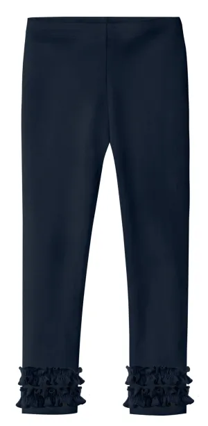Girls Soft Cotton Ruffle Leggings | Navy