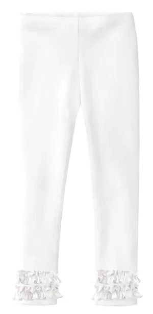 Girls Soft Cotton Ruffle Leggings | White
