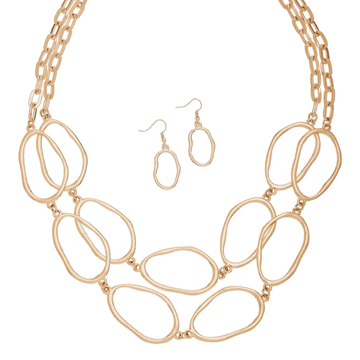Gold Ovals W/chain Ne Set