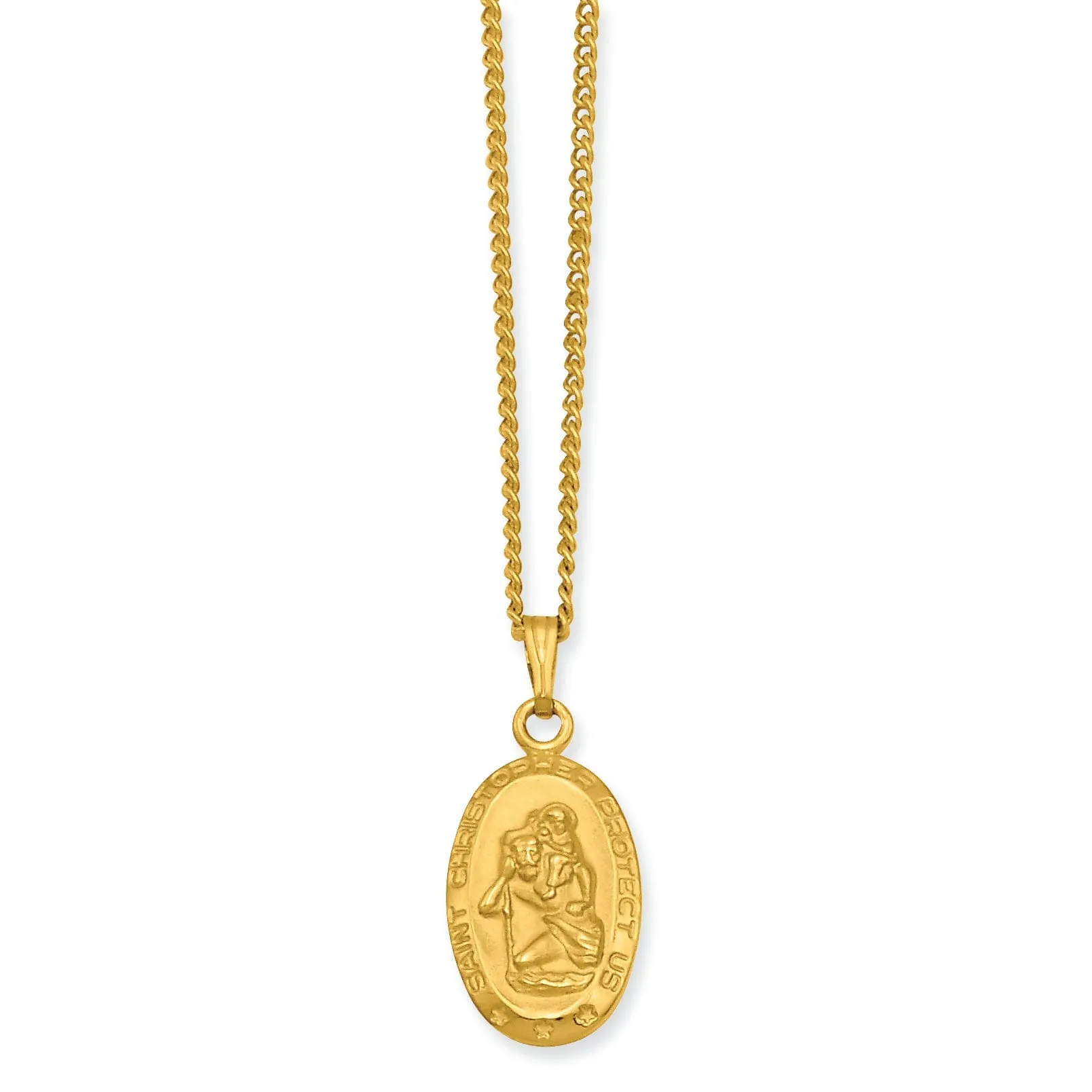 Gold Plated Oval St. Christopher Medal Necklace