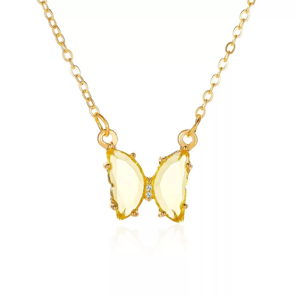 Gold Plated Yellow Crystal Butterfly Pendant