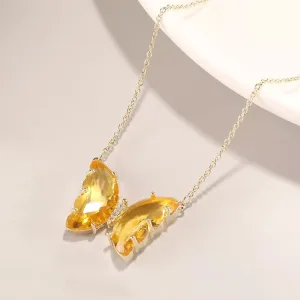 Gold Plated Yellow Crystal Butterfly Pendant